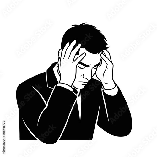 Stressed Man Holding Head in Hands.