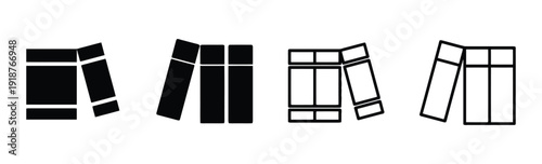 Collection of four different book icons in solid fill and outline styles