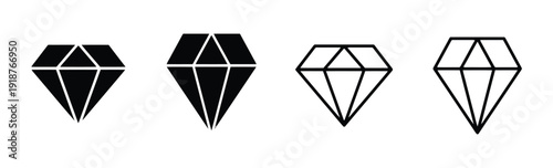 Collection of four diamond icons in black and white outline and solid fill styles