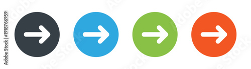 Collection of four directional arrow icons in different colors dark gray blue green and orange