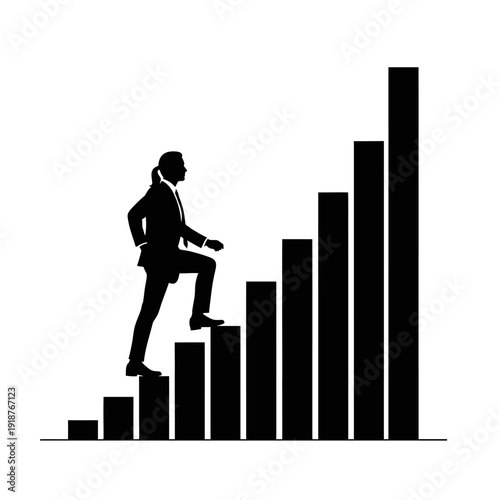 Man Climbing Bar Graph Silhouette Illustration.