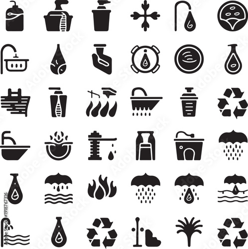 Collection of water conservation and ecology related icons