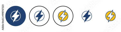 Collection of lightning bolt icons in various colors and styles representing energy and power