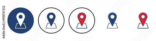 Collection of location pin icons in different colors and styles for navigation and maps