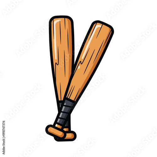 Two wooden baseball bats crossed on a white background, perfect for sports and game illustrations