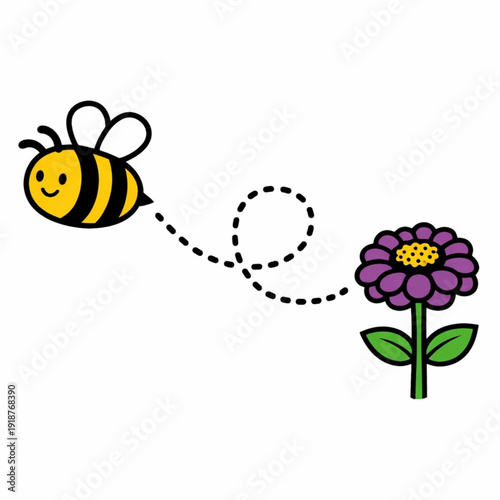 Artistic vector of a bee landing on a flower petal