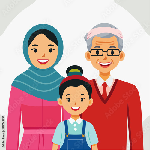 A heartwarming illustration capturing the joyous connection and generational bond within a diverse family, showcasing happiness and togetherness across different age groups