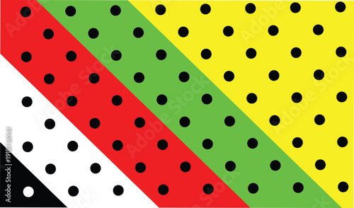 Multi colored abstract geometric background with black polka dots pattern seamless diagonal design