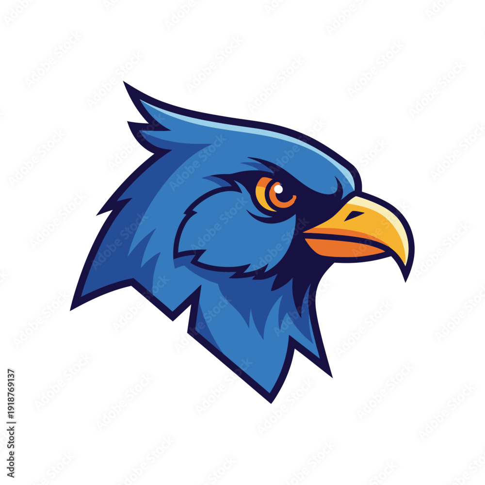 Fototapeta premium Aggressive Blue Hawk Mascot Head Logo, Fierce Bird of Prey Emblem