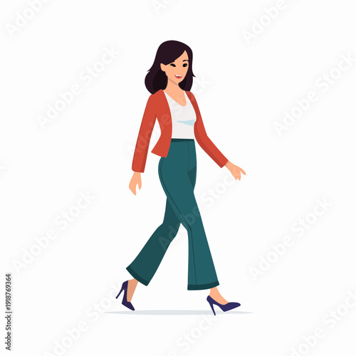 A slim businesswoman in fashion red and a girl in black stand with a briefcase, showing a happy smile and fit body in a studio
