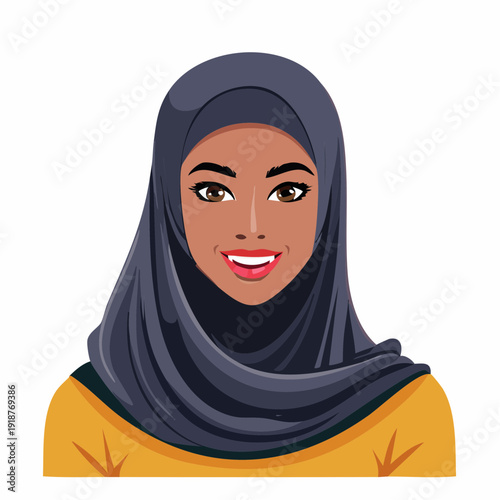 Smiling Muslim Woman Wearing a Black Hijab and Yellow Top, Representing Diversity and Cultural Identity