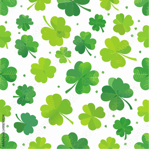 Seamless green shamrock and clover leaf pattern vector illustration for a spring St Patrick's Day Irish holiday floral wallpaper design