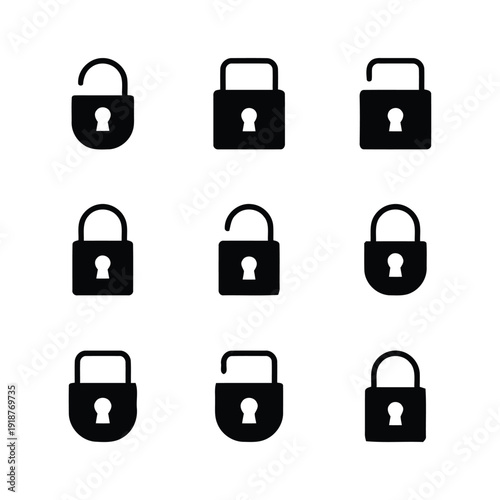 Collection of nine lock icons depicting security and privacy