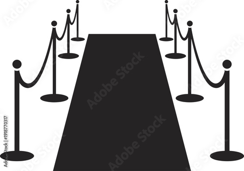 Red carpet entrance illustration, VIP event walkway with stanchions isolated on white background for award ceremony design