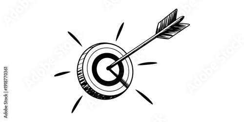 Black and white of an arrow hitting a target bullseye symbol