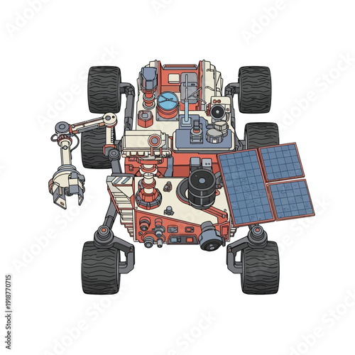 Illustration Vector of Mars Rover Robot Space Exploration Vehicle.