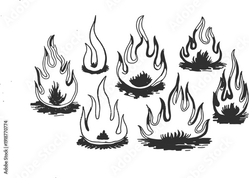 Collection of Stylized Black and White Flame