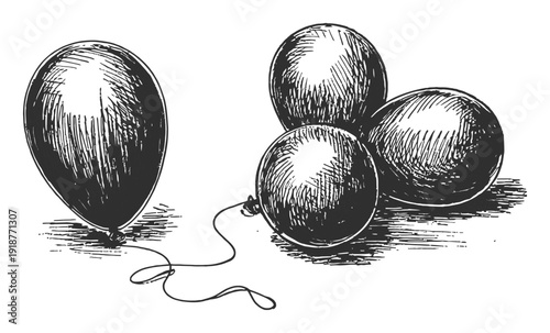 Vintage of Four Balloons, One Separate with String