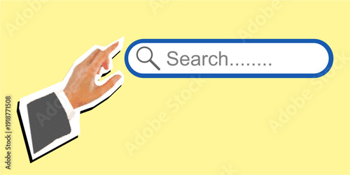 Holftone scrapbook seaching illustration vector for nostalgic web designs and zines. Ideal for symbolizing digital exploration, retro research, and vintage internet discovery concepts.