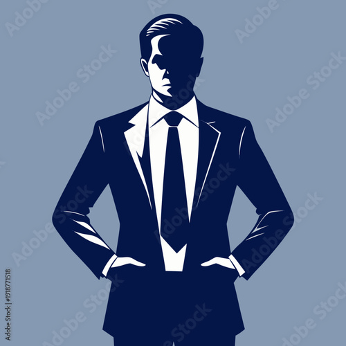 Professional Businessman Silhouette Portrait in Suit – Corporate Leadership Vector Illustration