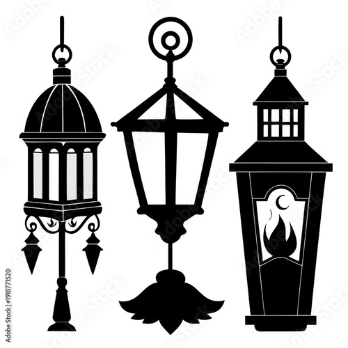 Islamic Hanging Lantern Line Art Collection – Ramadan Decorative Vector