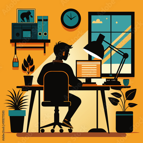 Modern Study Desk and Creative Workspace Flat Vector Illustration