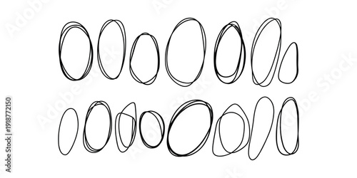 Black hand drawn ovals on white background shapes