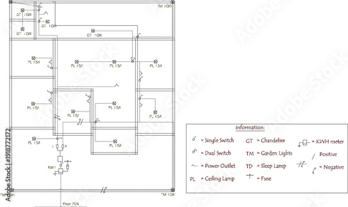 Vector sketch illustration silhouette of architectural design of electrical house plan with scale size