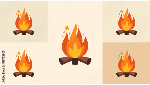 template set featuring a stylized bonfire element in a flat design style, devoid of any font or textual elements