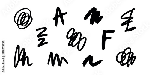 Black handwritten letters on white background brush script