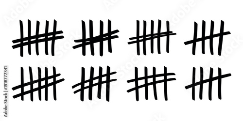 Black hashtag symbols on white background signs