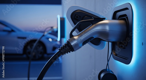 Electric Vehicle Charging at Home Smart Garage Night