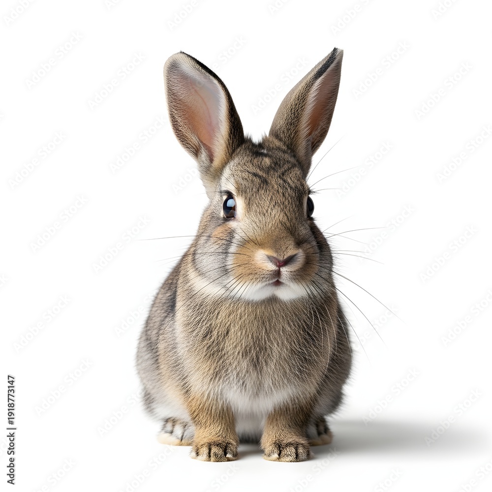 Fototapeta premium Front-Facing Rabbit Sitting on White Background