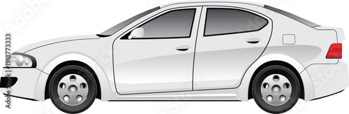 White sedan car vector illustration isolated on transparent background side view modern city vehicle silhouette sleek automotive design for transportation project assets