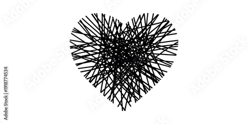 Black scribbles forming a heart shape on white background black lines abstract