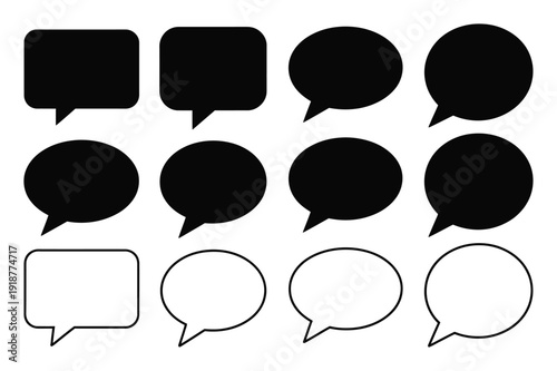 Collection of Black and White Speech Bubbles and Thought Bubbles