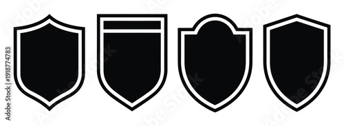 Collection of Four Black Shield Icons with White Borders on White Background