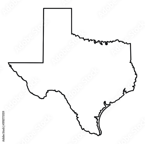 Outline Map of the State of Texas, USA