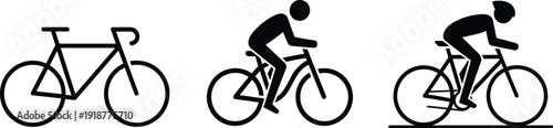 Bicycle silhouettes progression, stationary bike to rider in motion, cycling positions, sport exercise concept, vector illustration design artwork