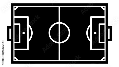 Illustration of a soccer field with goals and markings viewed from above