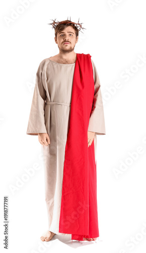 Man in Jesus robe and crown...