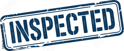 Bold Blue "INSPECTED" Stamp for Quality Assurance, Compliance, and Certification, Enhancing Product Trust and Consumer Confidence, ideal for Manufacturing, Logistics, and Retail Branding