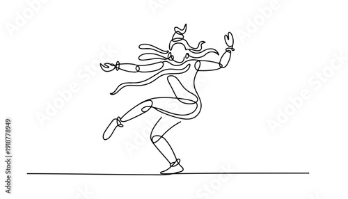 One continuous line illustration of an Lord Shiva isolated on white background.