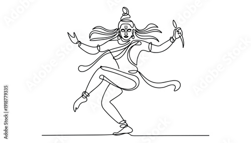 One continuous line illustration of an Lord Shiva isolated on white background.