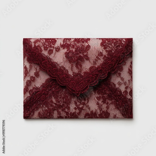 Delicate burgundy lace envelope with scalloped trim