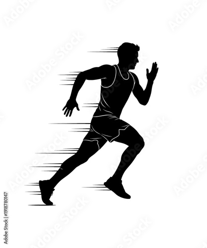 Silhouette runner sprinting dynamic motion speed black white high contrast athletic performance