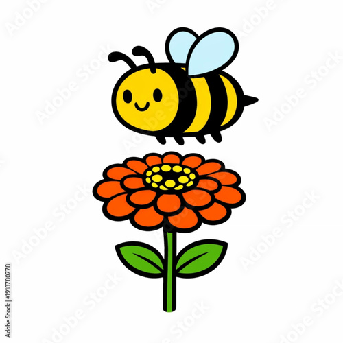 Honey bee collecting nectar from a beautiful flower vector illustration