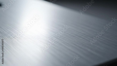 Close-up of a brushed metal surface with subtle light reflections and linear textures showcasing metallic design