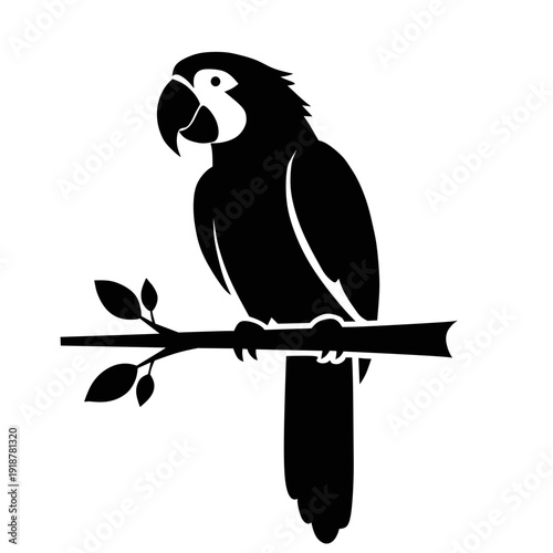 Minimalist Black Parrot Silhouette Perched on Branch