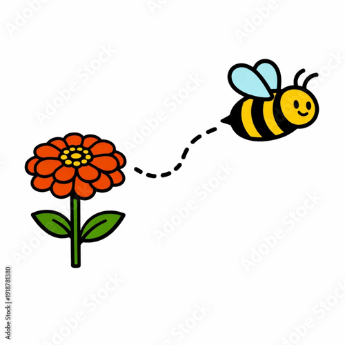 Close up of a bee on a blooming flower in a garden vector